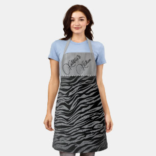 Glitzer Silver Zebra Print auf Schwarz Personalisi Schürze
