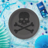 Glitzer Skull'n'Crossbones Halloween Pappteller (Party)