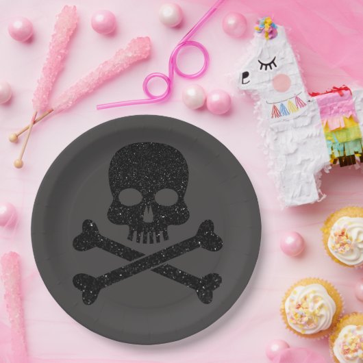 Glitzer Skull'n'Crossbones Halloween Pappteller (Party)