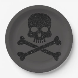 Glitzer Skull'n'Crossbones Halloween Pappteller