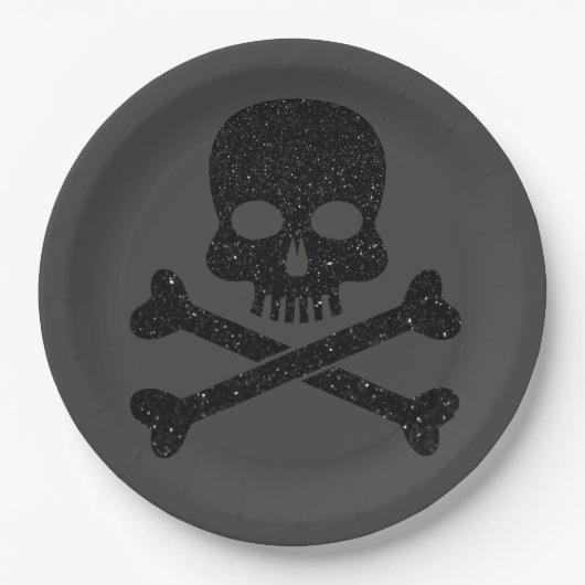 Glitzer Skull'n'Crossbones Halloween Pappteller (Vorderseite)