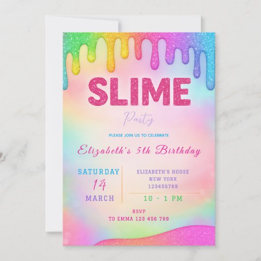 Glitzer Slime Einladung zum Geburtstag (Vorderseite)