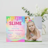 Glitzer Slime Geburtstag Einladung mit Foto (Stehend Vorderseite)