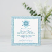 Glitzer Snowflake Aquamarine Quinceanera Winter Ei Einladung (Stehend Vorderseite)