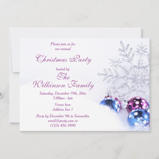 Glitzer Snowflake & Festivals Einladung (Vorderseite)