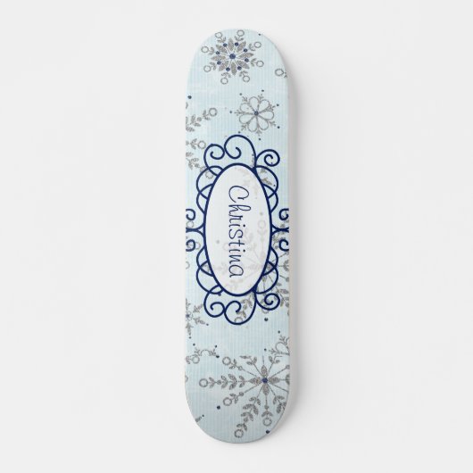 Glitzer Snowflake Mini Skateboard (Vorne)