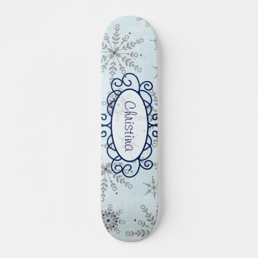 Glitzer Snowflakes Altes Schulskateboard Skateboard (Vorne)