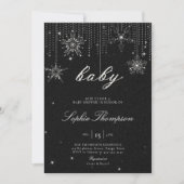 Glitzer Snowflakes BW Neutrale Babydusche Einladung (Vorderseite)