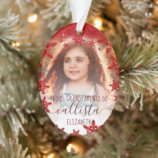 Glitzer Snowflakes Proud Großeltern Foto Name Ornament (Baum)