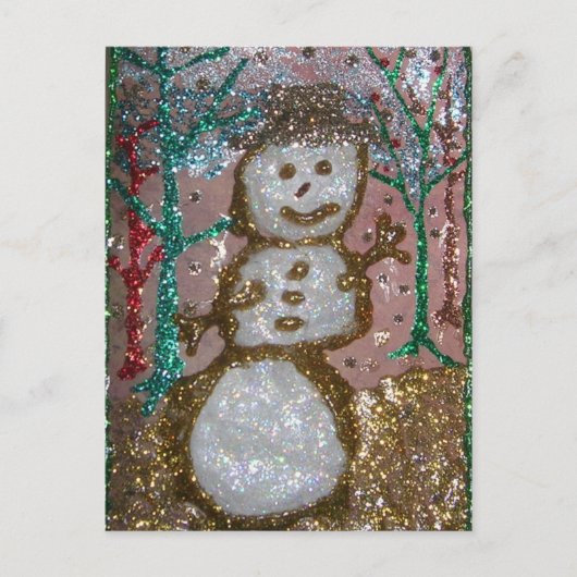 Glitzer Snowman 3D Collage Feiertagspostkarte (Vorderseite)