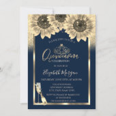 Glitzer, Sonnenblumen, Glas Tiara Blue Quinceanera Einladung (Vorderseite)