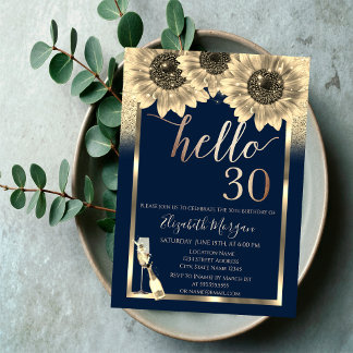 Glitzer, Sonnenblumen, Glass Hello 30. Geburtstag  Einladung