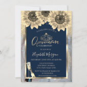 Glitzer,Sonnenblumen,GlasTiara Marmor Quinceanera Einladung (Vorderseite)