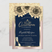 Glitzer, Sonnenblumen, Tiara Rose Gold Quinceanera Einladung (Vorne/Hinten)