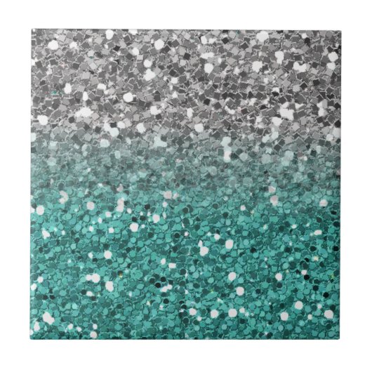 Glitzer Sparkle Aquamarin Silver Ombre Sequin Look Fliese (Vorderseite)