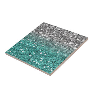 Glitzer Sparkle Aquamarin Silver Ombre Sequin Look Fliese