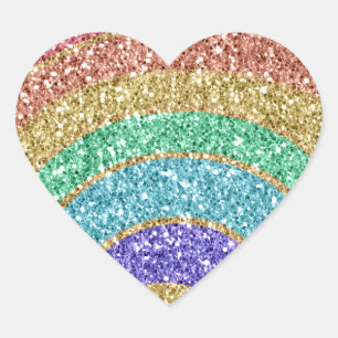 Glitzer Sparkle Gold Rainbow Herz-Aufkleber