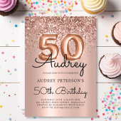 Glitzer Sparkle Rose Gold Ballon 50. Geburtstag Einladung