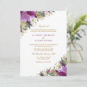 Glitzer Sparkling Amethyst Lila Blumenhochzeit Einladung (Stehend Vorderseite)