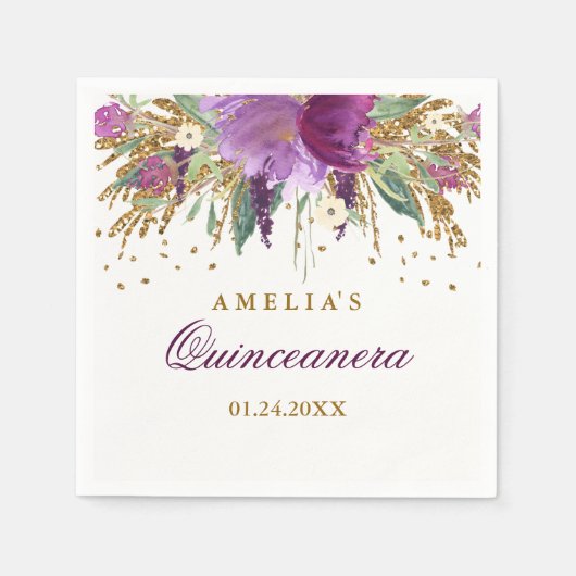Glitzer Sparkling Amethyst Quinceanera Napkin Serviette (Vorderseite)