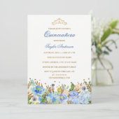 Glitzer Sparkling Blauer Blumenstrauß einladen Einladung (Stehend Vorderseite)