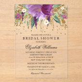 Glitzer Sparkling Floral Amethyst Brautparty Acryleinladungen (Vorderseite)