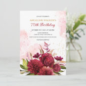 Glitzer Splash Burgundy Dahlia Rose Geburtstag Einladung (Stehend Vorderseite)