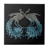 Glitzer-Splitter und blauer Pfau Fliese (Vorderseite)