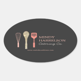 Glitzer Spoon Whisk Spatula Bäckerei Catering Logo Ovaler Aufkleber