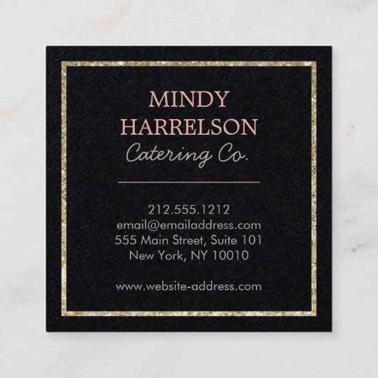 Glitzer Spoon Whisk Spatula Bäckerei Catering Logo Quadratische Visitenkarte (Rückseite)