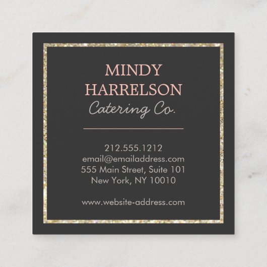 Glitzer Spoon Whisk Spatula Bäckerei Catering Logo Quadratische Visitenkarte (Rückseite)