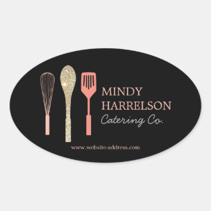 Glitzer Spoon Whisk Spatula Bäckerei Catering Schw Ovaler Aufkleber