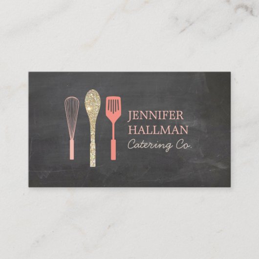 Glitzer Spoon Whisk Spatula-Logo auf der Tafel Visitenkarte (Vorderseite)