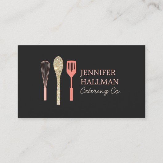Glitzer Spoon Whisk Spatula Logo Dunkelgrau Visitenkarte (Vorderseite)