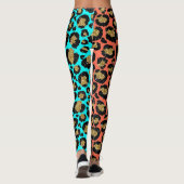 Glitzer Spots Fur Leopard 80er Rock Türkis Coral Leggings (Rückseite)