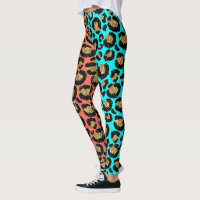 Glitzer Spots Fur Leopard 80er Rock Türkis Coral