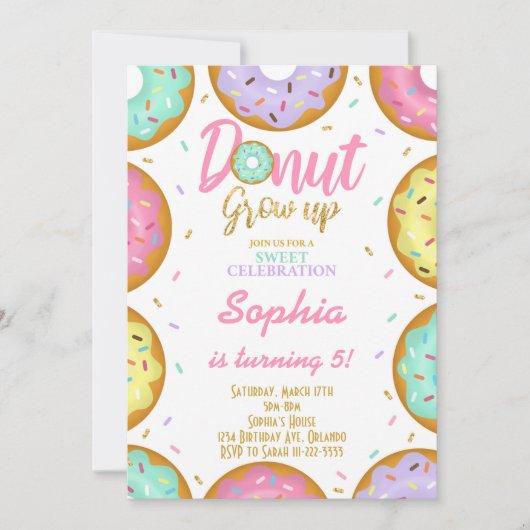 Glitzer Sprinkle Donuts Einladung zum Geburtstag (Vorderseite)