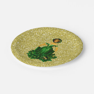 Glitzer St. Patricks Tagesdamen-Green Gown Gold Pappteller