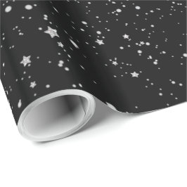Glitzer Stars2 - Silbernes Schwarzes Geschenkpapier