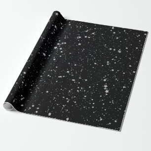 Glitzer Stars2 - Silbernes Schwarzes Geschenkpapier