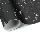 Glitzer Stars2 - Silbernes Schwarzes Geschenkpapier (Rolleneckpunkt)