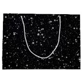 Glitzer Stars2 - Silbernes Schwarzes Große Geschenktüte (Rückseite)