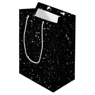 Glitzer Stars2 - Silbernes Schwarzes Mittlere Geschenktüte