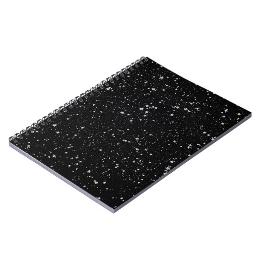 Glitzer Stars2 - Silbernes Schwarzes Notizblock (Linke Seite)