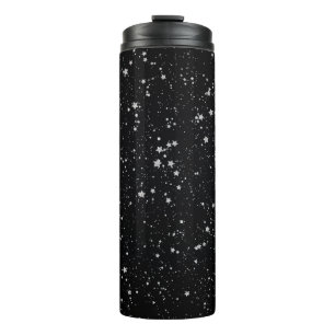 Glitzer Stars2 - Silbernes Schwarzes Thermosbecher