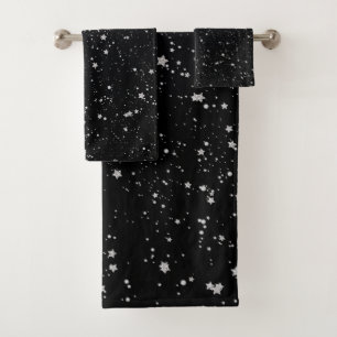 Glitzer Stars2 - Silberschwarz Badhandtuch Set