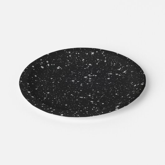 Glitzer Stars2 - Silberschwarz Pappteller (Schrägansicht)