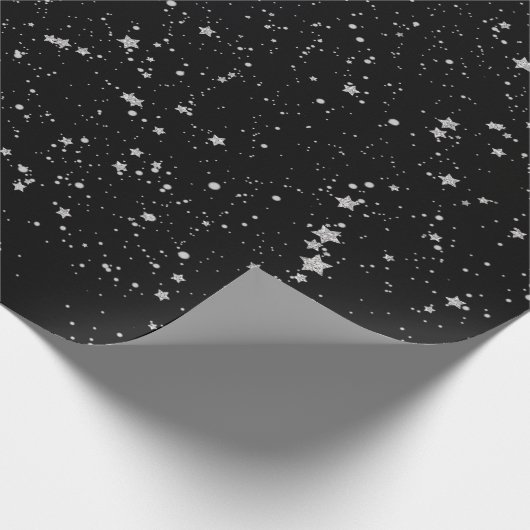 Glitzer Stars2 - Silver Black Geschenkpapier (Ecke)