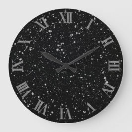 Glitzer Stars2 - Silver Black Große Wanduhr