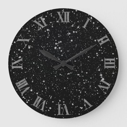 Glitzer Stars2 - Silver Black Große Wanduhr (Vorderseite)